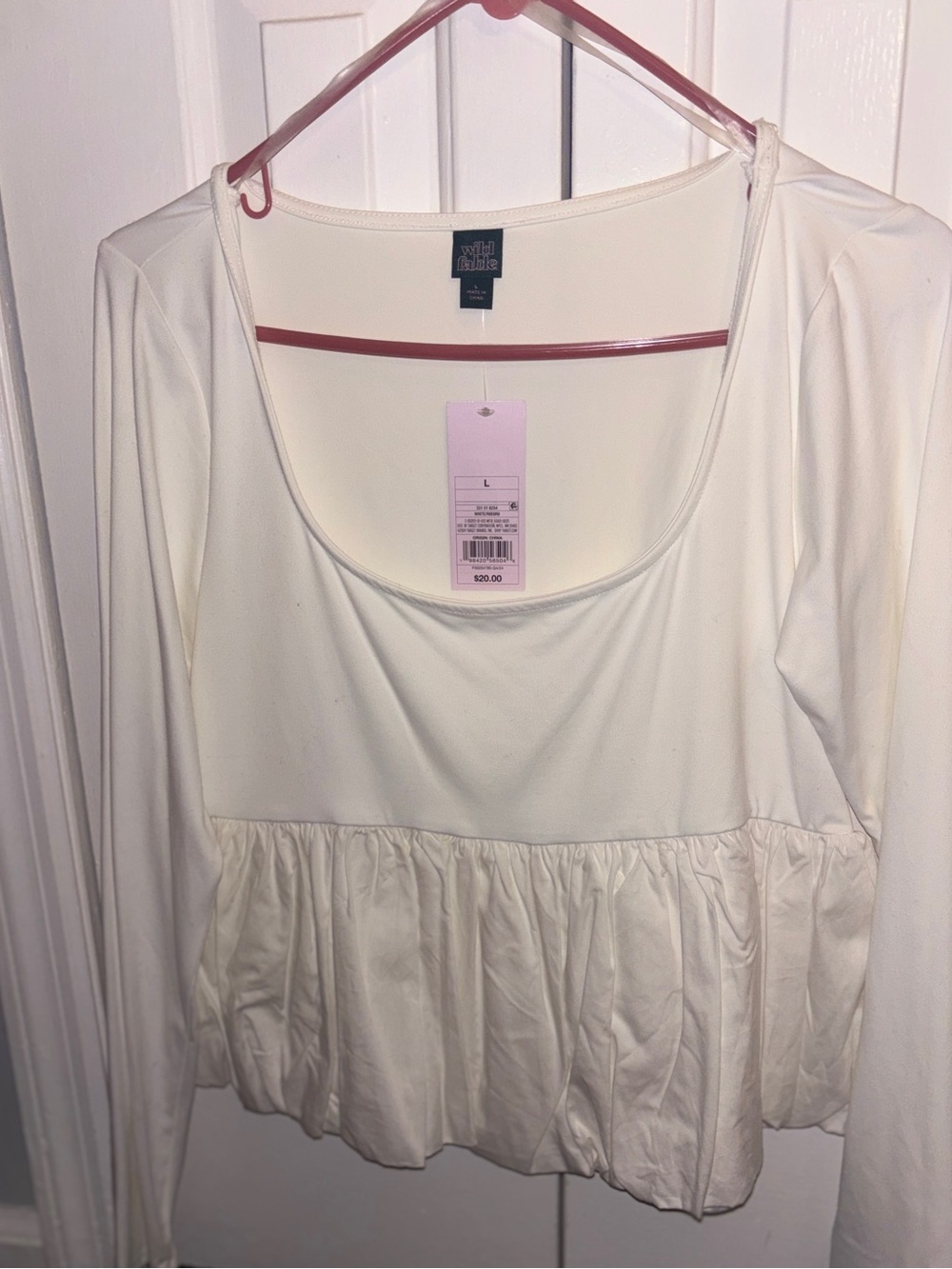 wild fable Cream Peplum Long-Sleeve Scoop Neck Top